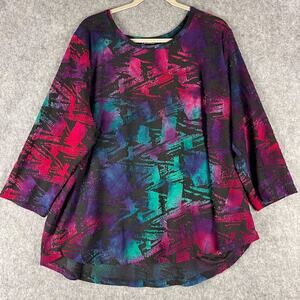 Calessa Tunic Top Womens 3X Abstract Textured Artsy Art to Wear Colorful Boho